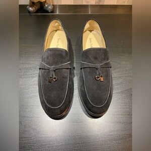 pair of black suede Beau Today loafers. Black Suede Loafers